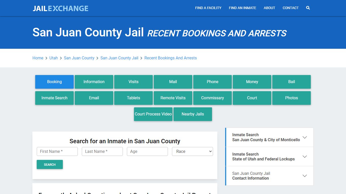 San Juan County Jail Recent Bookings And Arrests - Jail Exchange